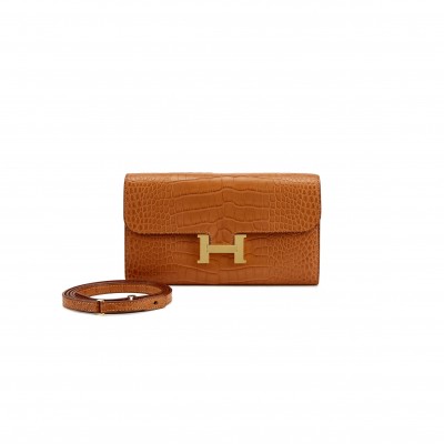 HERMES MASTER GOLD MATTE ALLIGATOR CONSTANCE-TO-GO GOLD HARDWARE 436572 (20.5*13*3cm)